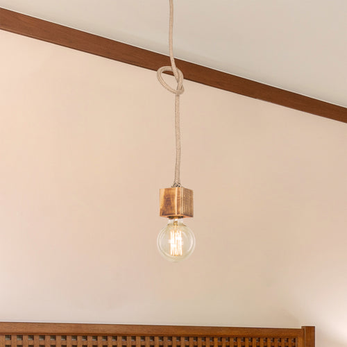 Suspension Corby en métal bois corde de jute hauteur 95 cm E27 [lux.pro]