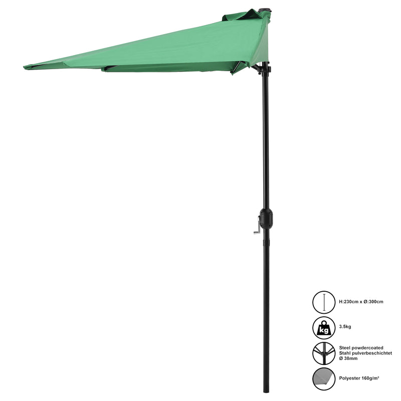 Croquis coté demi-parasol Eger 300 cm x 150 cm x 230 cm casa.pro