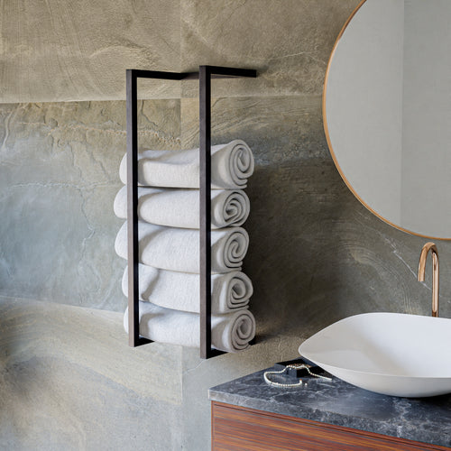 Porte-serviettes mural Loppa acier 70 x 25 x 20 cm noir [en.casa]
