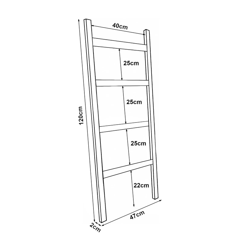 Croquis coté Échelle porte-serviettes Luumäki bois de pin 120 x 47 x 2 cm [en.casa]