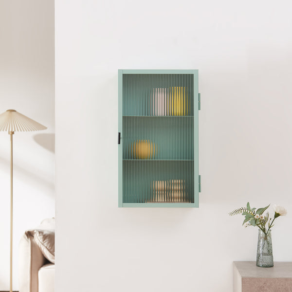 Armoire suspendue Zundert avec porte en verre strié 60x35x15 cm acier [en.casa]
