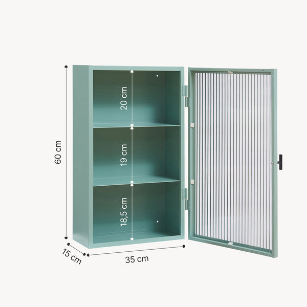 Armoire suspendue Zundert avec porte en verre strié 60x35x15 cm acier [en.casa]