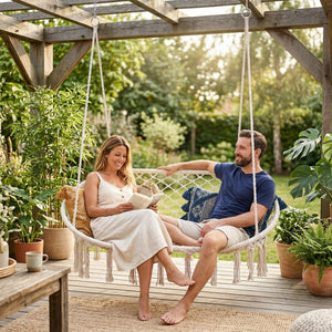 Fauteuil suspendu Kailua pour 2 personnes 135 x 129 x 65 cm blanc crème casa.pro