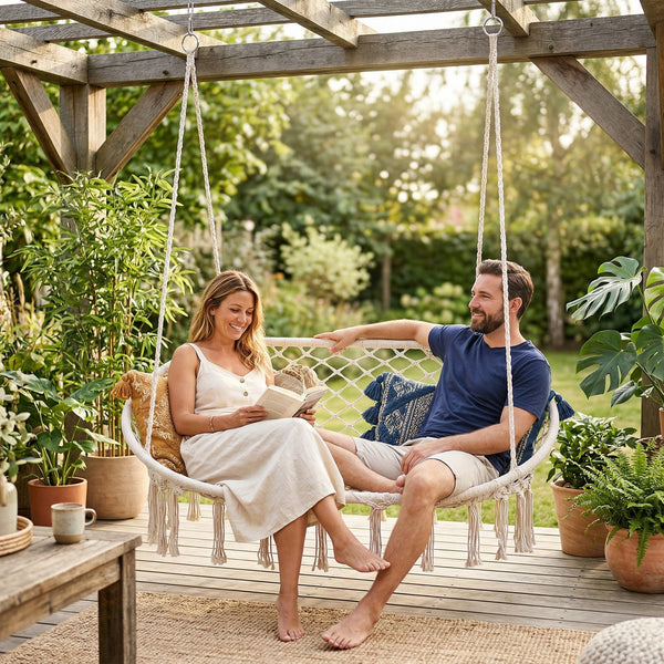 Fauteuil suspendu Kailua pour 2 personnes 135 x 129 x 65 cm blanc crème casa.pro