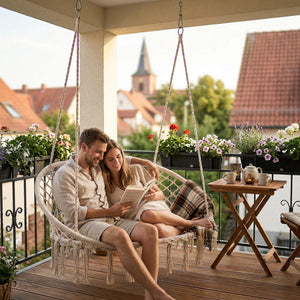 Fauteuil suspendu Kailua pour 2 personnes 135 x 129 x 65 cm blanc crème casa.pro