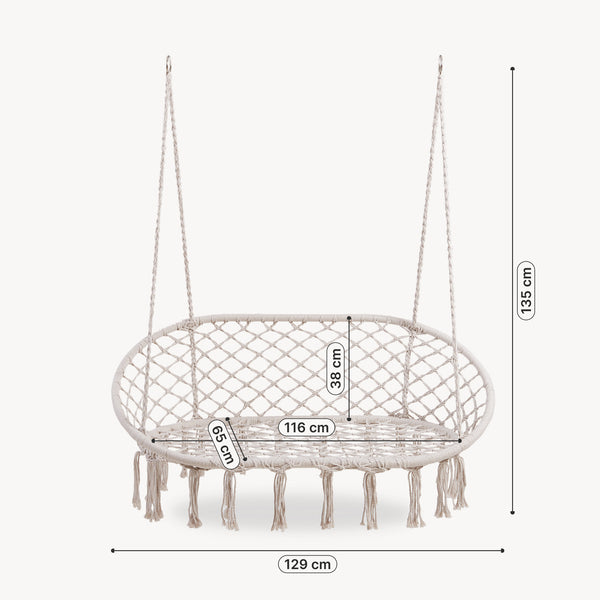 Fauteuil suspendu Kailua pour 2 personnes 135 x 129 x 65 cm blanc crème casa.pro