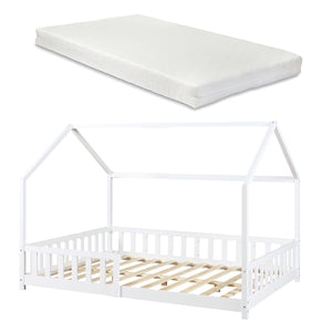 Lit cabane Hesel avec matelas à mousse froid blanc [en.casa]