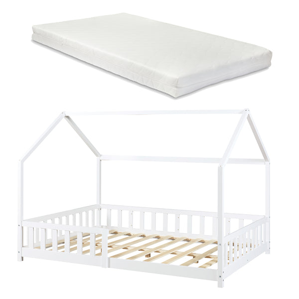 Lit cabane Hesel avec matelas à mousse froid blanc [en.casa]