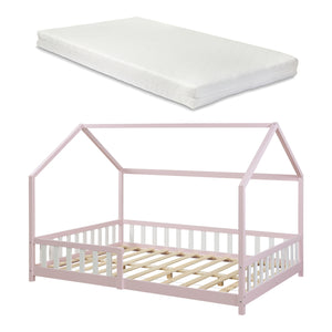 Lit cabane Hesel avec matelas à mousse froid blanc [en.casa]