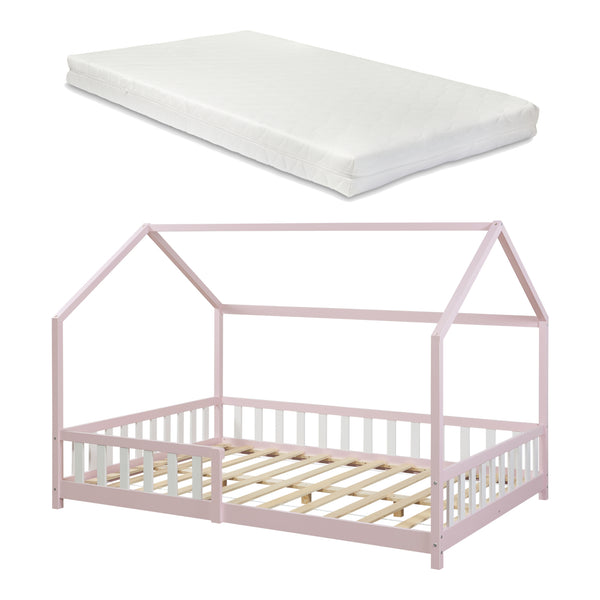 Lit cabane Hesel avec matelas à mousse froid blanc [en.casa]