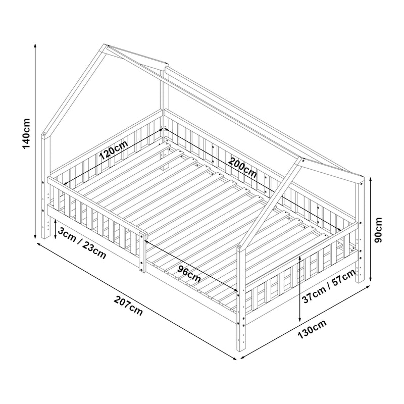 Croquis coté Lit cabane Ydre bois de pin blanc [en.casa]