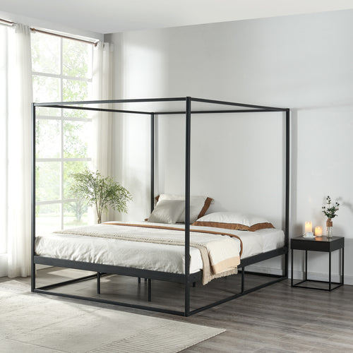 Lit à baldaquin Kristianstad métal noir en différentes tailles [en.casa] - premiumXL