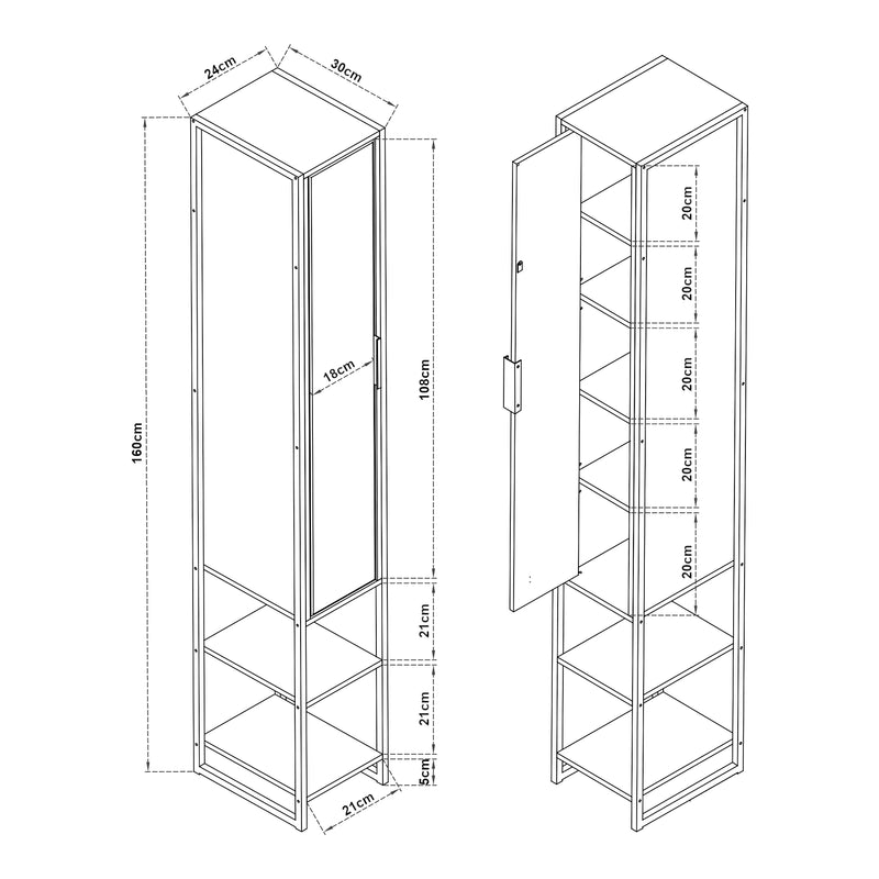 Croquis coté Meuble colonne de salle de bain Namsskogan effet noyer noir [en.casa]