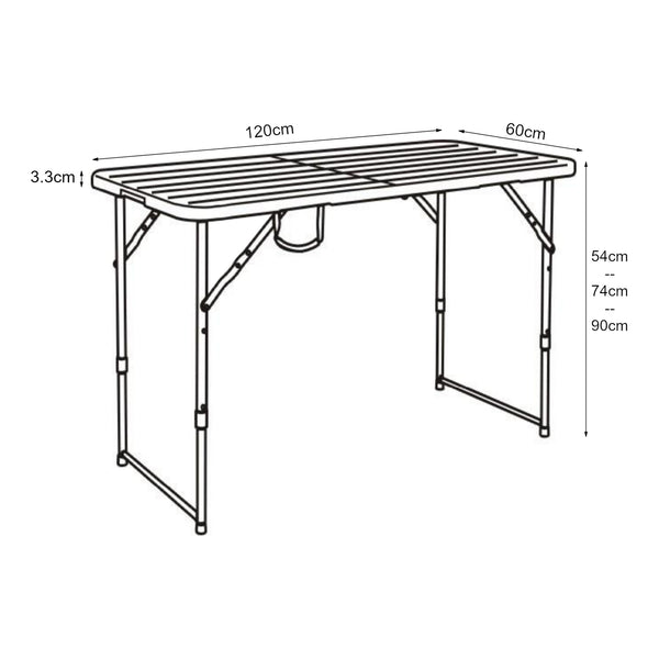Table de camping pliante Adelfia à hauteur réglable 120 x 60 cm [en.casa]