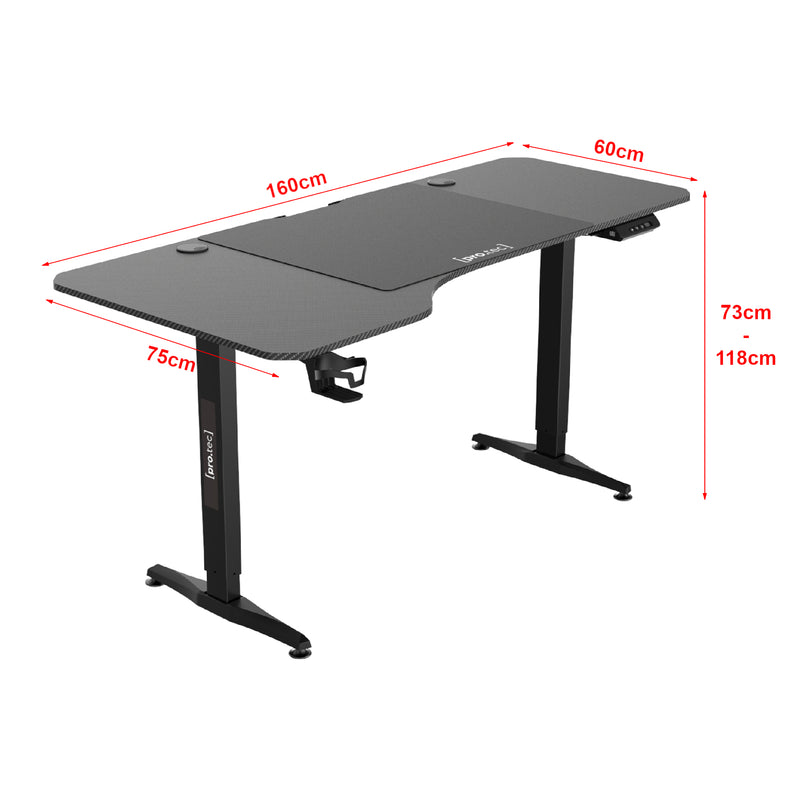 Croquis coté Bureau électrique Oxnard à hauteur réglable 73 - 118 cm en forme de L [pro.tec]
