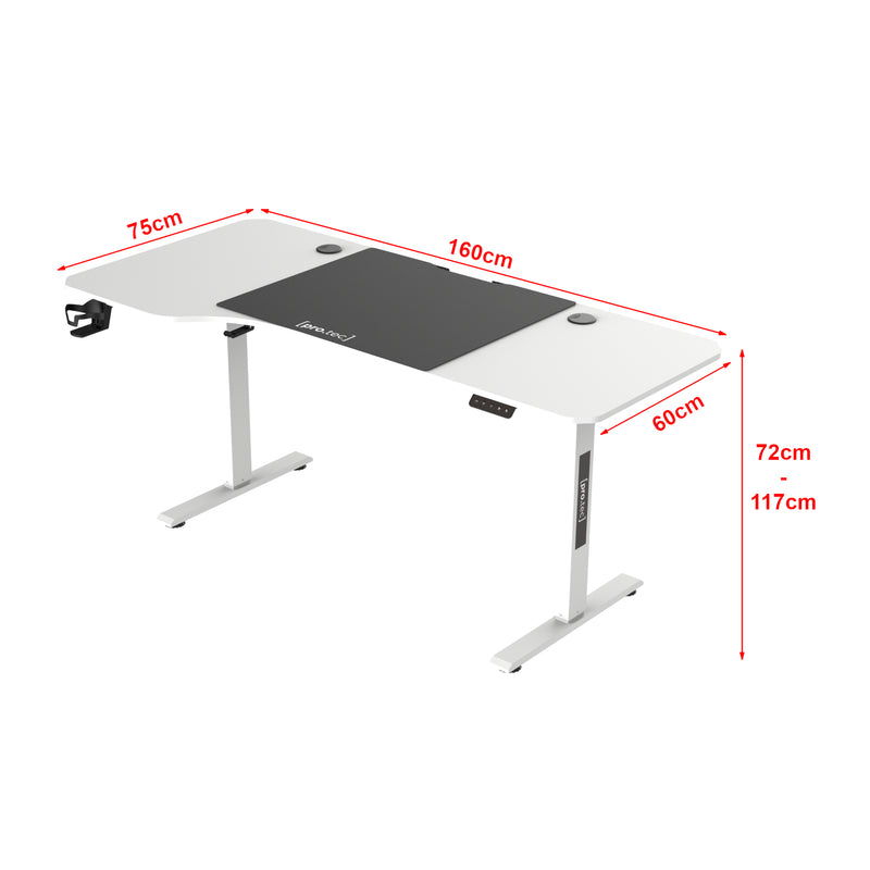 Croquis coté Bureau électrique à hauteur réglable Stryn assis debout rectangulaire [pro.tec]