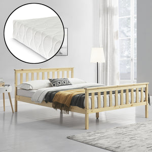 Lit en bois Hellnar avec matelas en mousse froide en différentes couleurs et tailles [en.casa]