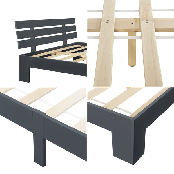 Cadre de Lit Design Nivala à Sommier à Lattes Lit Stylé en Pin et Bois Stratifié [en.casa]