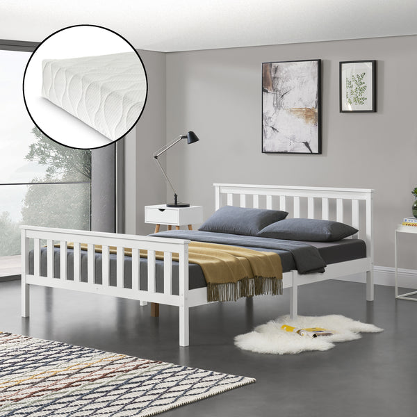 Lit en bois avec matelas en mousse froide, différentes couleurs et tailles en.casa