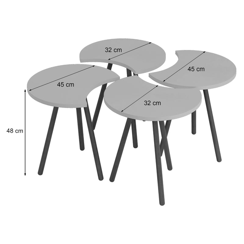 Croquis coté Set de 4 tables basses emboîtables 48 x 77 x 77 cm [en.casa]
