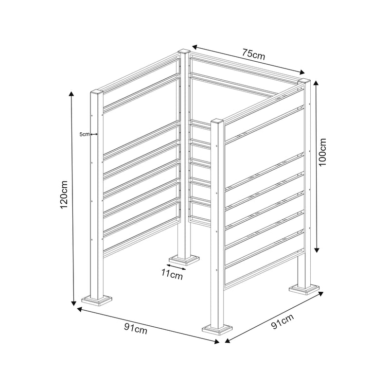 Croquis coté Cache-poubelle Uusikaupunki acier galvanisé [en.casa] 