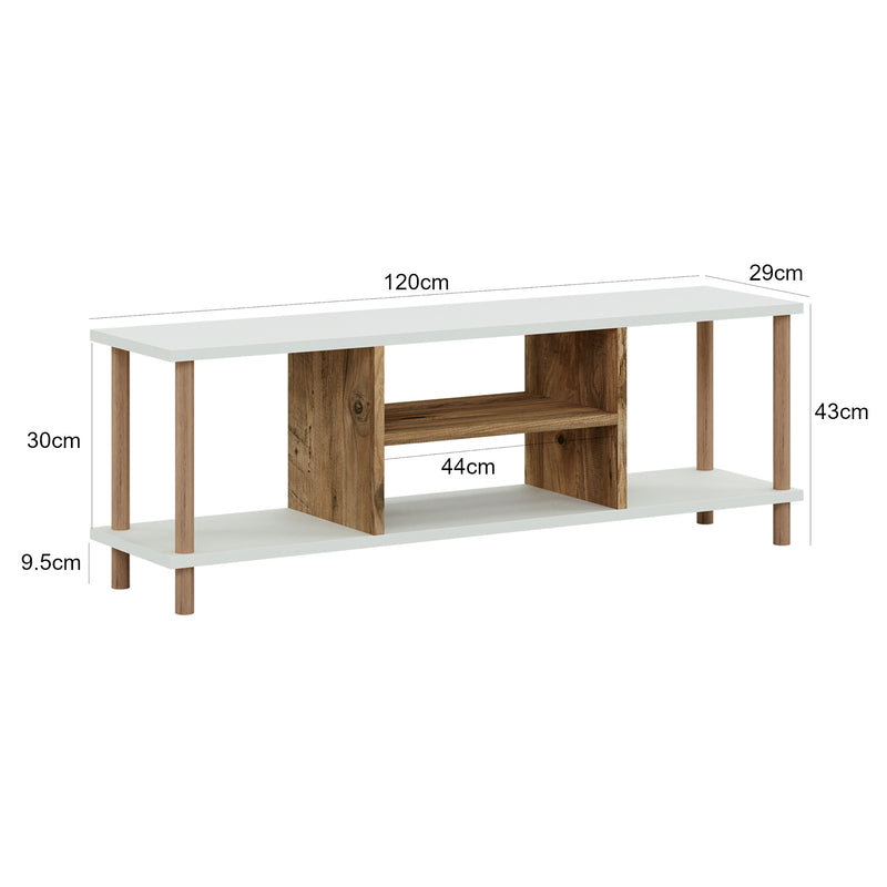 Croquis coté Meuble TV Ærøskøbing avec espace de rangement 43 x 120 x 29 cm [en.casa]