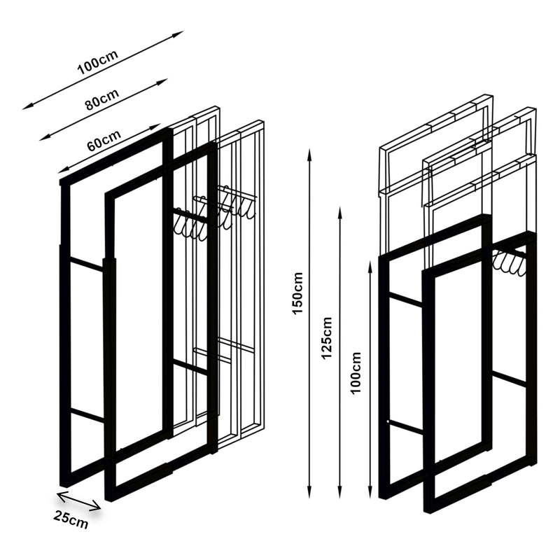 Croquis coté Range-bûches Kasan taille ajustable acier noir [en.casa]