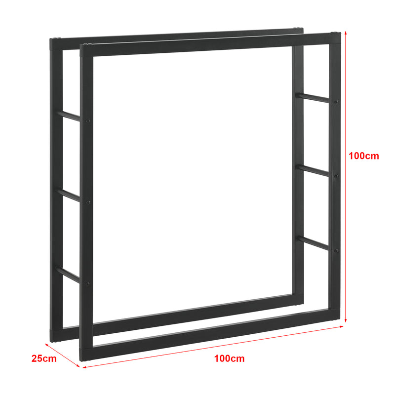 Croquis coté Range-bûches Täby en acier noir [en.casa]