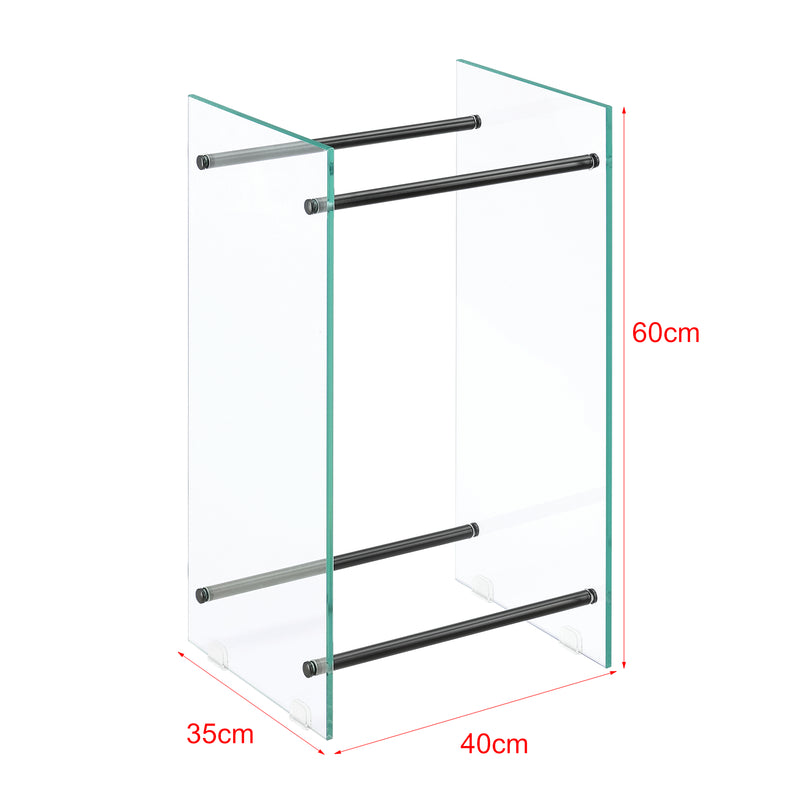 Croquis coté Range-bûches Oshawa Plusieurs tailles Verre Transparent Noir [en.casa]
