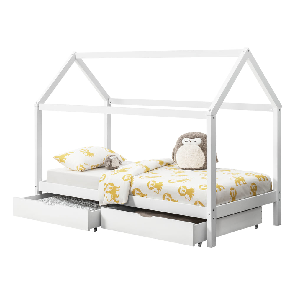 Lit enfant Lund 90x200 cm avec tiroirs Bois de pin Blanc en.casa