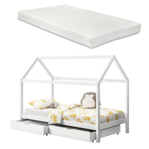 Lit enfant Lund 90x200 cm avec matelas en mousse froide Bois de pin Blanc en.casa