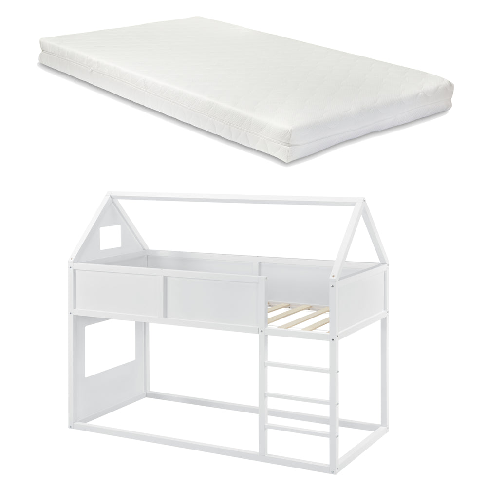 Lit mezzanine enfant Quedlinburg 90x200 cm avec matelas en mousse froide Bois [en.casa]