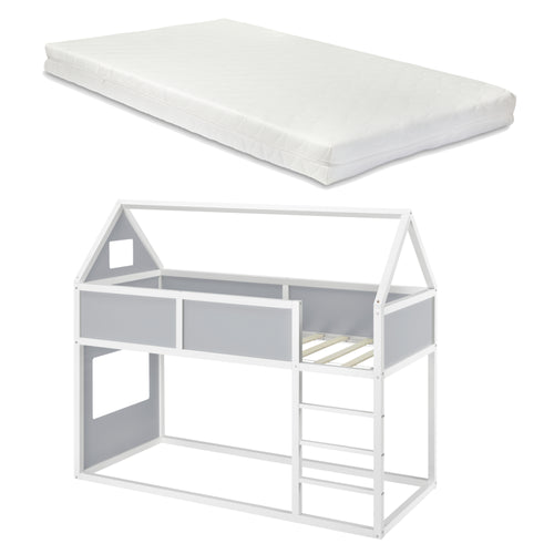 Lit mezzanine enfant Quedlinburg 90x200 cm avec matelas en mousse froide Bois [en.casa]