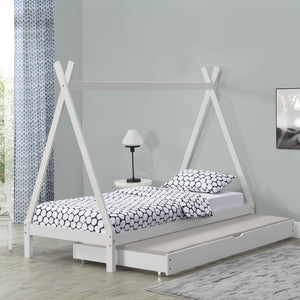 Lit enfant Cree 90x200cm avec lit gigogne Bois Naturel//Blanc [en.casa]