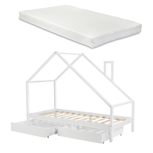 Lit enfant Assling avec 2 tiroirs et matelas 90x200cm en différentes couleurs [en.casa]