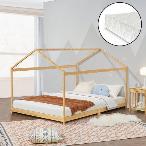 Lit enfant Vindafjord bambou en différentes tailles + matelas [en.casa] - premiumXL