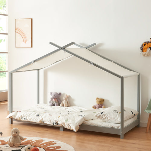 Lit cabane enfant Brome 90x200 cm en bois de pin avec sommier [en.casa]