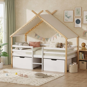 Lit cabane Surnadal bois de pin 90 x 200 cm blanc naturel [en.casa]