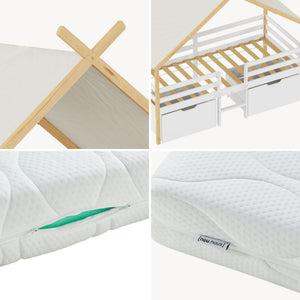Lit cabane Surnadal avec matelas 90 x 200 cm naturel blanc [en.casa]