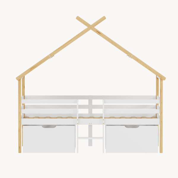 Lit cabane Surnadal avec matelas 90 x 200 cm naturel blanc [en.casa]