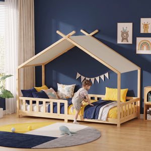 Lit cabane Rila style Montessori avec barrière anti-chute 90 x 200 cm [en.casa]