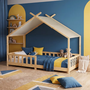 Lit cabane Rila style Montessori avec barrière anti-chute 90 x 200 cm [en.casa]