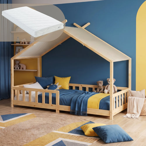 Lit cabane Rila style Montessori avec matelas 90 x 200 cm [en.casa]