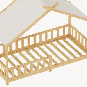 Lit cabane Rila style Montessori avec barrière anti-chute 90 x 200 cm [en.casa]