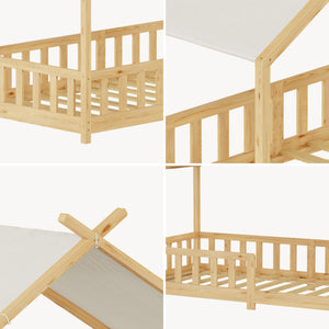 Lit cabane Rila style Montessori avec barrière anti-chute 90 x 200 cm [en.casa]