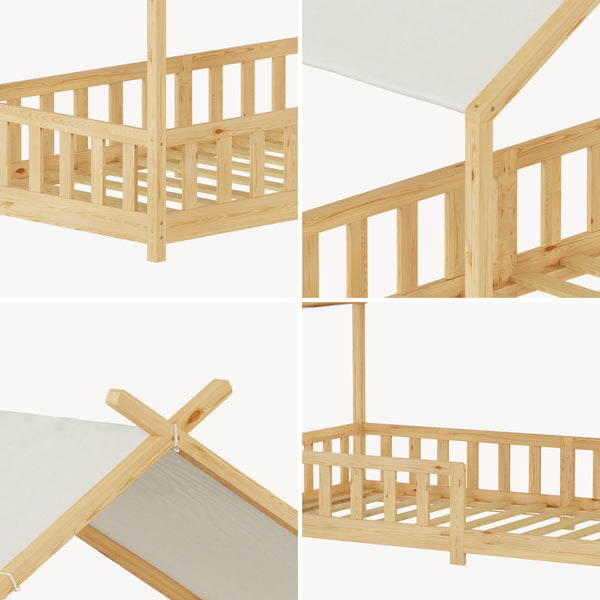 Lit cabane Rila style Montessori avec barrière anti-chute 90 x 200 cm [en.casa]