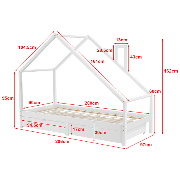 Lit enfant Assling avec 2 tiroirs et matelas 90x200cm en différentes couleurs [en.casa]