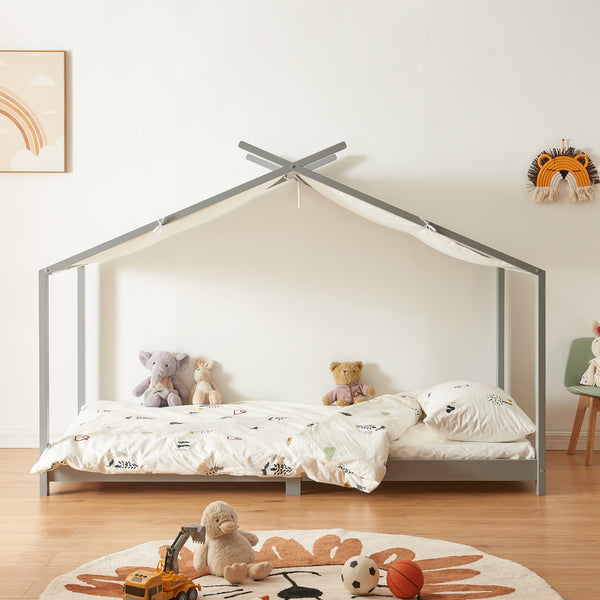 Lit cabane enfant Brome 90x200 cm en bois de pin avec sommier [en.casa]