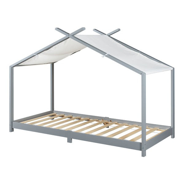 Lit cabane enfant Brome 90x200 cm en bois de pin avec sommier [en.casa]