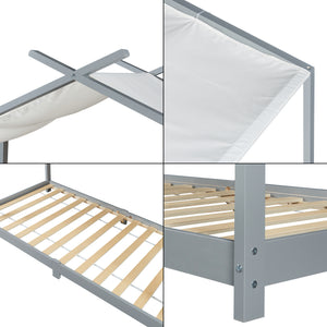 Lit cabane enfant Brome 90x200 cm en bois de pin avec sommier [en.casa]